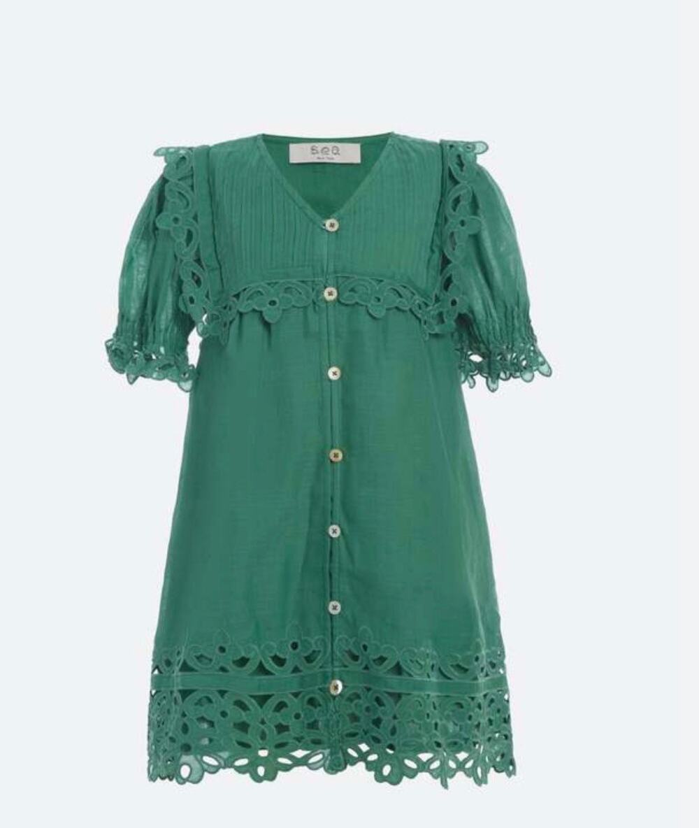 Sea New York Leila Eyelet Kids Girls Midi Dress in Green 4Y